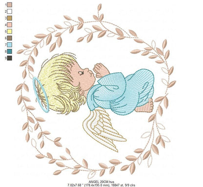 Angel embroidery designs - Baby girl with laurel frame machine embroidery pattern - Girl with wings file - Instant digital download pes jef