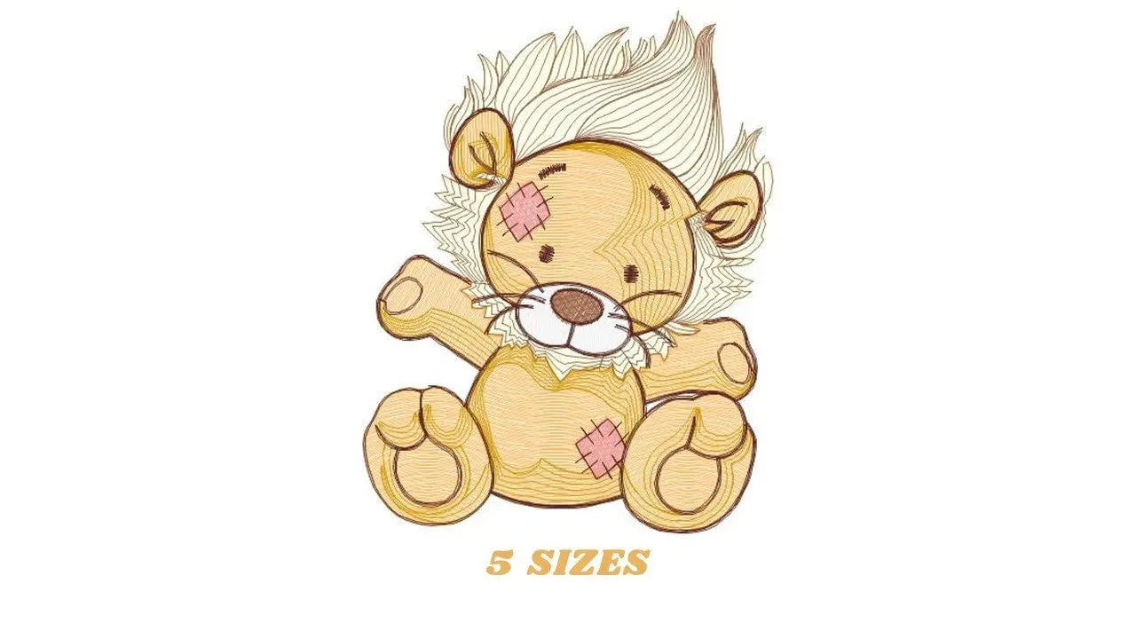 Patched Teddy Lion embroidery designs - Ragged Safari wild animal machine embroidery pattern - Baby boy file - Instant download pes jef dst Marcia Embroidery