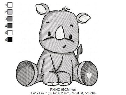 Rhino embroidery designs - Animal embroidery design machine embroidery pattern - baby boy embroidery file - girl embroidery download pes jef Marcia Embroidery