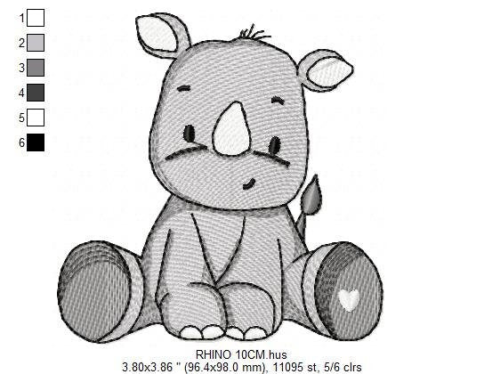 Rhino embroidery designs - Animal embroidery design machine embroidery pattern - baby boy embroidery file - girl embroidery download pes jef Marcia Embroidery