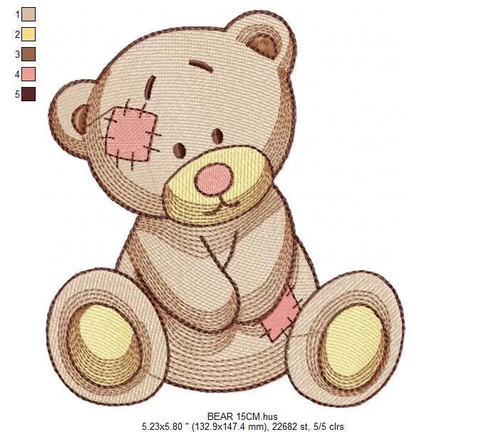 Patched Teddy Bear embroidery designs - Baby boy and girl machine embroidery pattern - Ragged Teddy Bear file - Instant download pes jef dst Marcia Embroidery