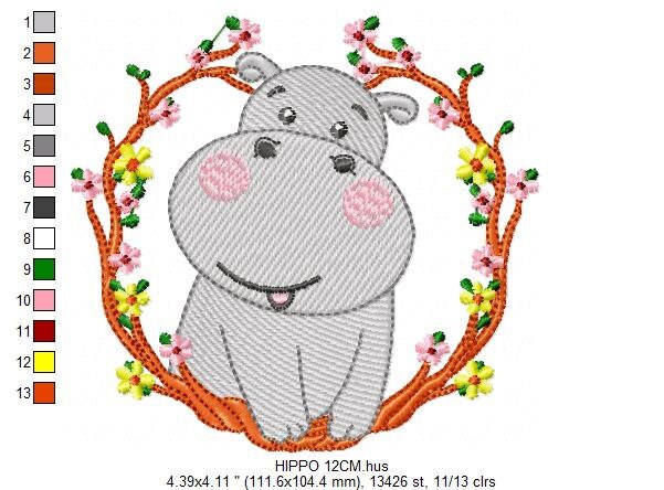 Hippo with frame embroidery designs - Safari animal embroidery design machine embroidery pattern - Animal embroidery file - instant download