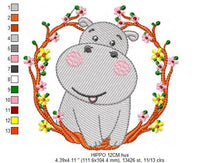 Load image into Gallery viewer, Hippo with frame embroidery designs - Safari animal embroidery design machine embroidery pattern - Animal embroidery file - instant download
