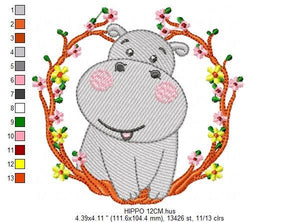 Hippo with frame embroidery designs - Safari animal embroidery design machine embroidery pattern - Animal embroidery file - instant download