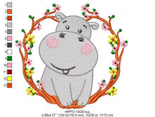 Cargar imagen en el visor de la galería, Hippo with frame embroidery designs - Safari animal embroidery design machine embroidery pattern - Animal embroidery file - instant download
