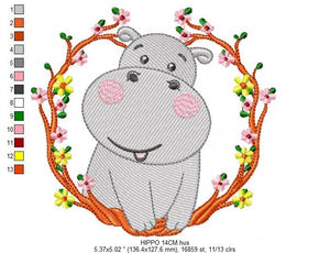 Hippo with frame embroidery designs - Safari animal embroidery design machine embroidery pattern - Animal embroidery file - instant download