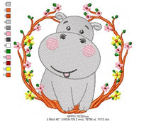 Cargar imagen en el visor de la galería, Hippo with frame embroidery designs - Safari animal embroidery design machine embroidery pattern - Animal embroidery file - instant download
