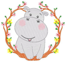 Load image into Gallery viewer, Hippo with frame embroidery designs - Safari animal embroidery design machine embroidery pattern - Animal embroidery file - instant download
