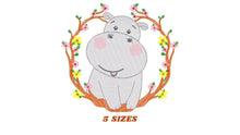 Load image into Gallery viewer, Hippo with frame embroidery designs - Safari animal embroidery design machine embroidery pattern - Animal embroidery file - instant download
