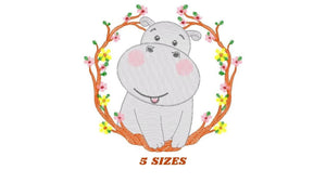 Hippo with frame embroidery designs - Safari animal embroidery design machine embroidery pattern - Animal embroidery file - instant download