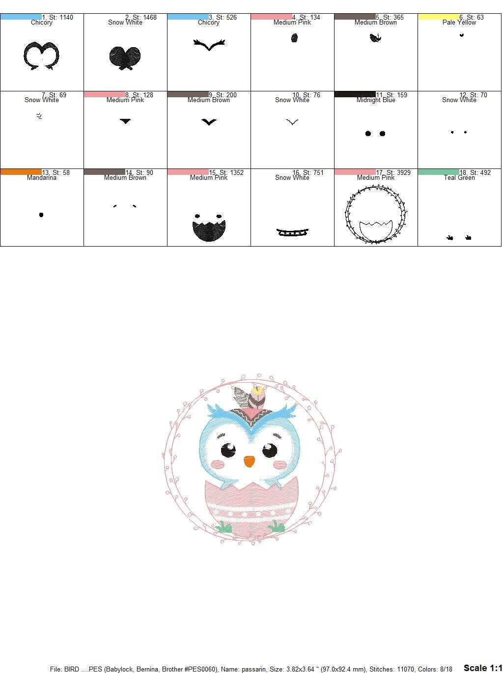 Owl embroidery design - Bird embroidery design machine embroidery pattern - Baby boy embroidery file - instant download bird with egg Marcia Embroidery