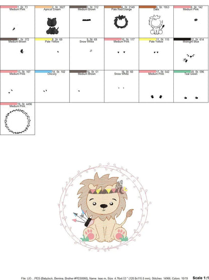 Lion embroidery designs - Safari embroidery design machine embroidery pattern - Baby boy embroidery file - Lion Indian embroidery download Marcia Embroidery