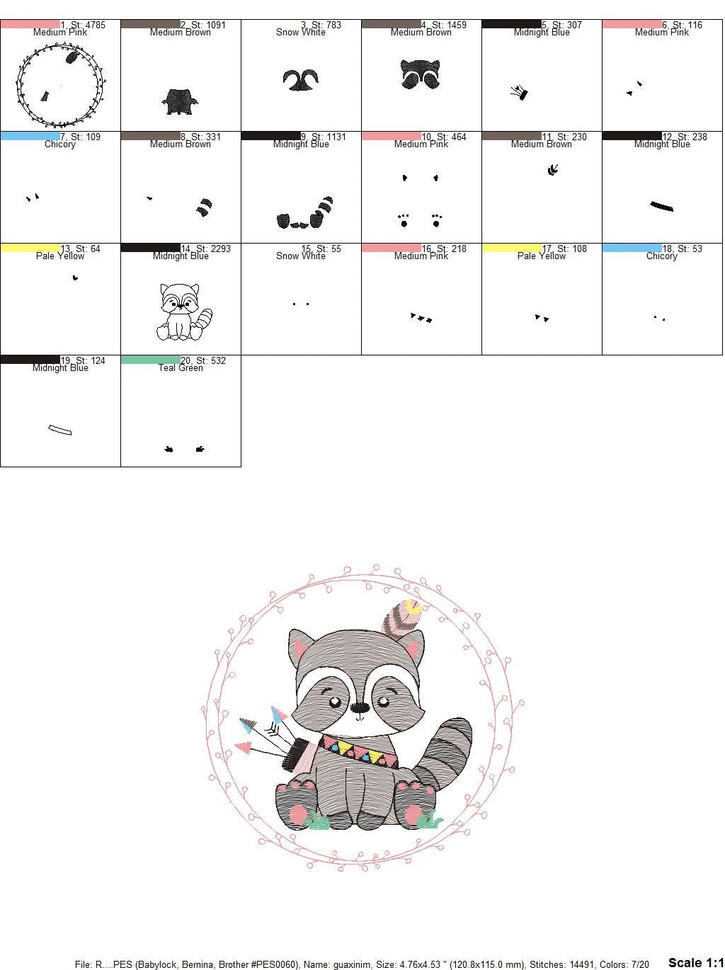 Raccoon embroidery designs - Woodland animal embroidery design machine embroidery pattern - Baby boy embroidery file - instant download pes - Marcia Embroidery