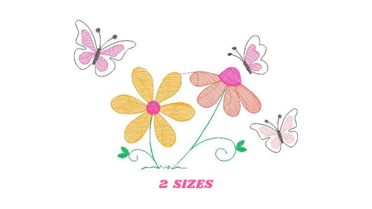 Flower garden embroidery designs - Flowers embroidery design machine embroidery pattern - Butterfly embroidery file - kitchen cloth apron
