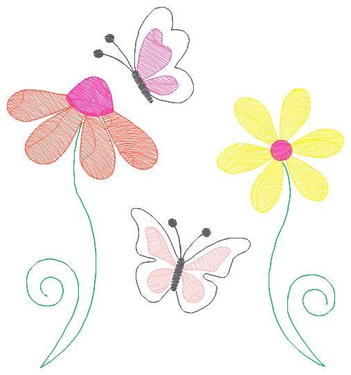 Flower garden embroidery designs - Flowers embroidery design machine embroidery pattern - Butterfly embroidery file - kitchen cloth apron