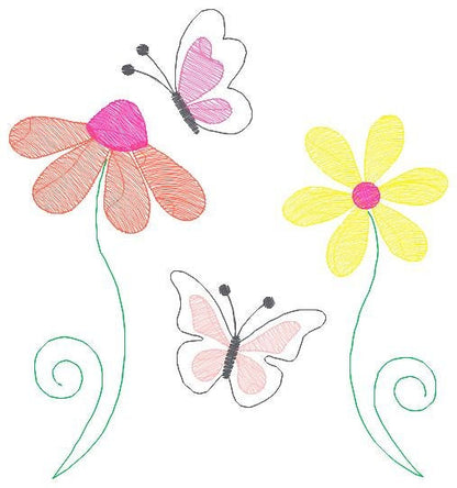 Flower garden embroidery designs - Flowers embroidery design machine embroidery pattern - Butterfly embroidery file - kitchen cloth apron