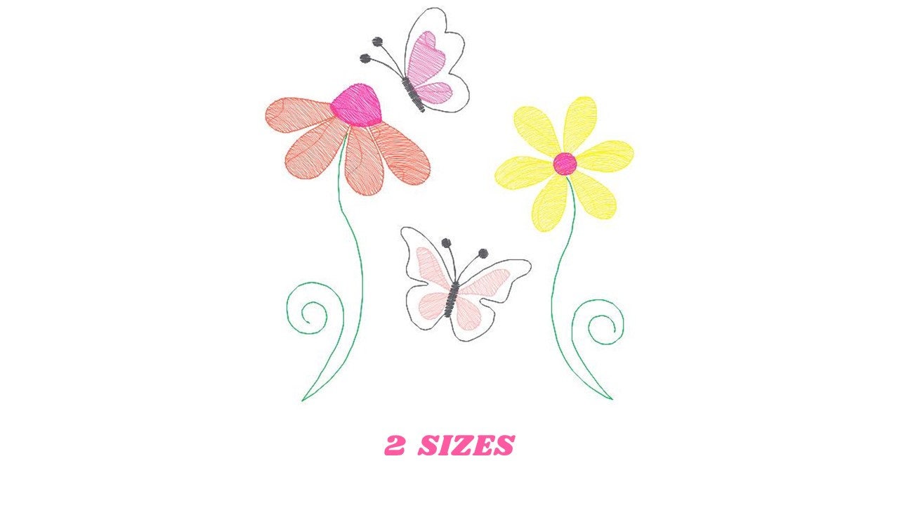 Flower garden embroidery designs - Flowers embroidery design machine embroidery pattern - Butterfly embroidery file - kitchen cloth apron
