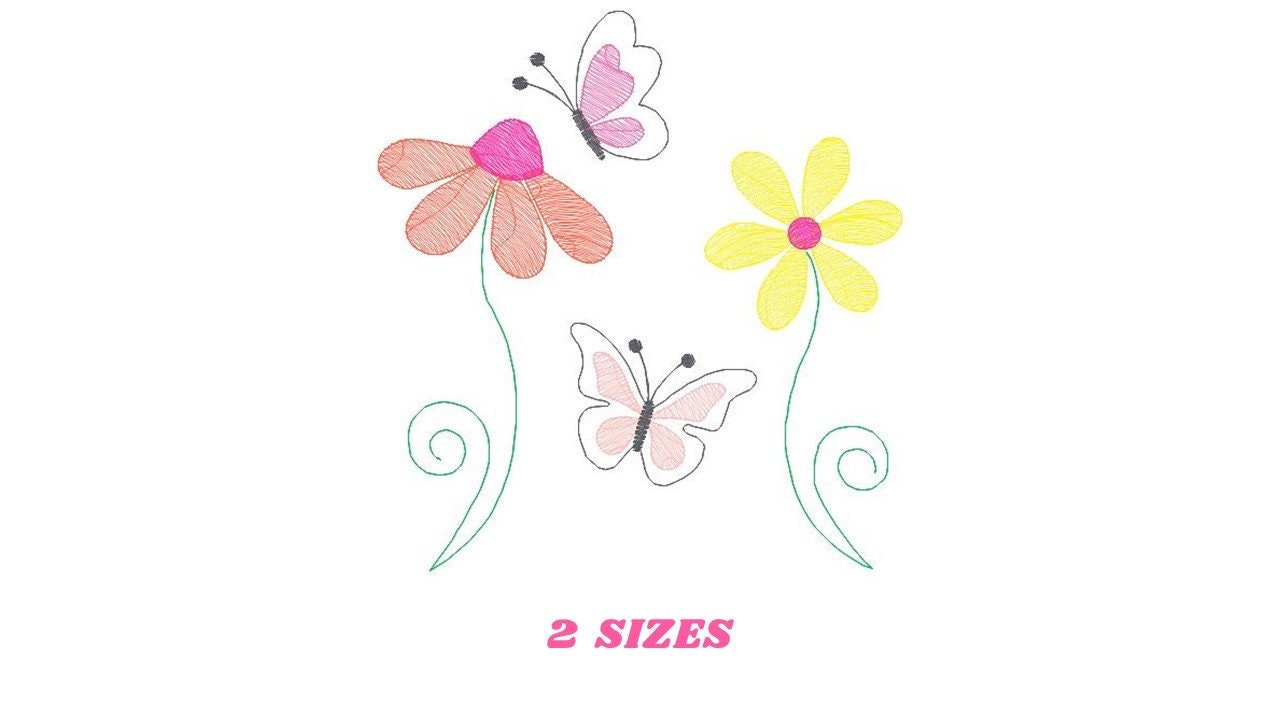Flower garden embroidery designs - Flowers embroidery design machine embroidery pattern - Butterfly embroidery file - kitchen cloth apron