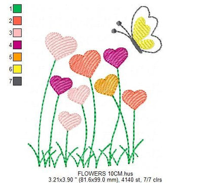 Flower garden embroidery designs - Flowers embroidery design machine embroidery pattern - Butterfly embroidery file - kitchen cloth apron
