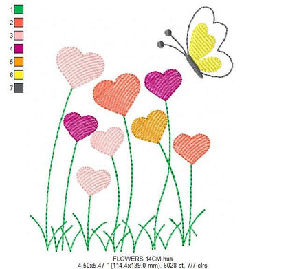 Flower garden embroidery designs - Flowers embroidery design machine embroidery pattern - Butterfly embroidery file - kitchen cloth apron