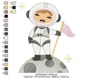 Astronaut embroidery designs - Girl embroidery design machine embroidery pattern - Space embroidery file - Rocket moon nasa embroidery pes