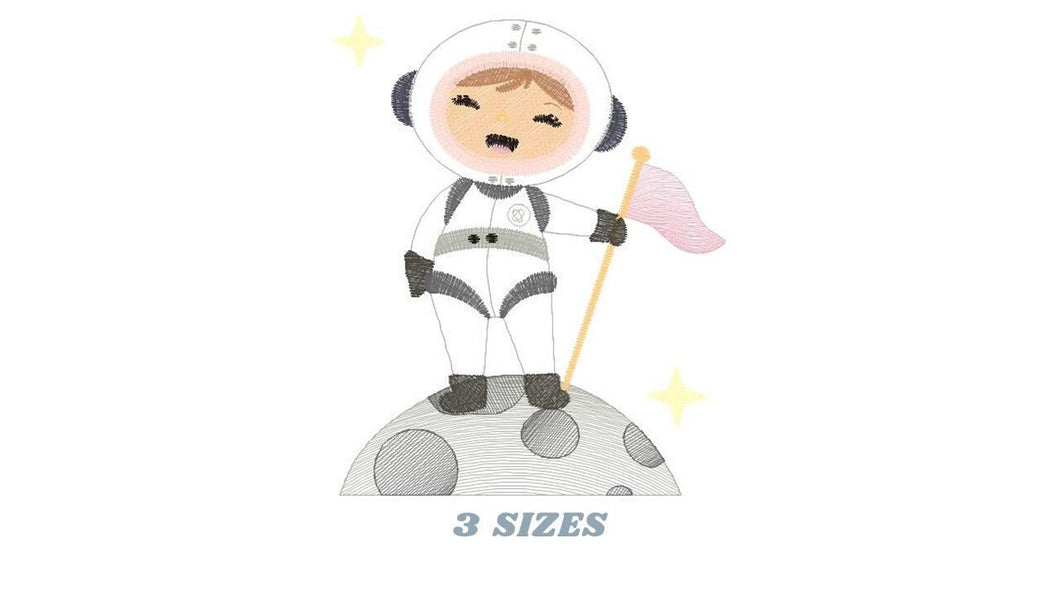 Astronaut embroidery designs - Girl embroidery design machine embroidery pattern - Space embroidery file - Rocket moon nasa embroidery pes