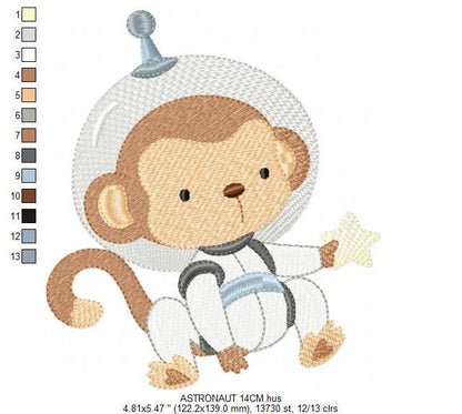 Monkey Astronaut embroidery designs - Baby boy embroidery design machine embroidery pattern - instant download  Space embroidery file Planet