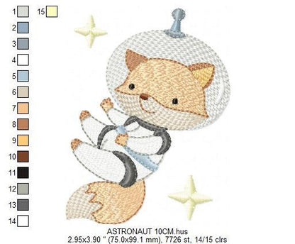 Fox Astronaut embroidery designs - Baby boy embroidery design machine embroidery pattern - instant download  Space embroidery file Planet