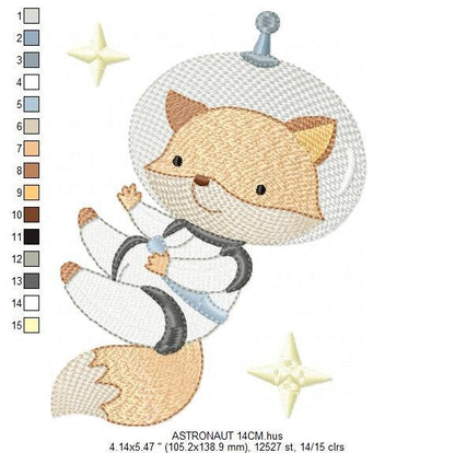 Fox Astronaut embroidery designs - Baby boy embroidery design machine embroidery pattern - instant download  Space embroidery file Planet