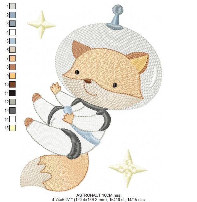 Fox Astronaut embroidery designs - Baby boy embroidery design machine embroidery pattern - instant download  Space embroidery file Planet
