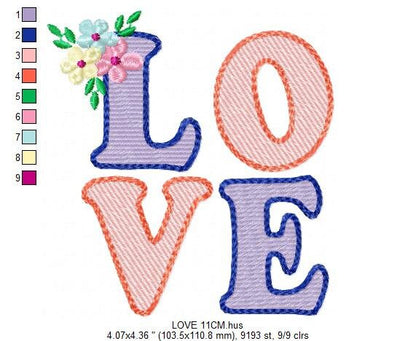 Love embroidery design - Love word embroidery designs machine embroidery pattern - valentines embroidery - wedding couple instant download