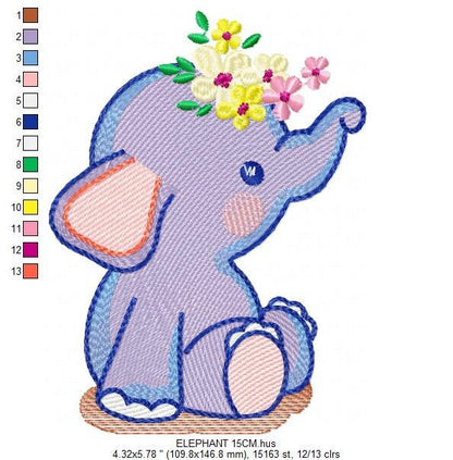 Elephant embroidery designs - Animal embroidery design machine embroidery pattern - Baby girl embroidery file - kid embroidery Towel pillow Marcia Embroidery