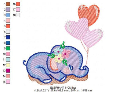 Elephant embroidery designs - Animal embroidery design machine embroidery pattern - Baby girl embroidery file - elephant with balloons sky