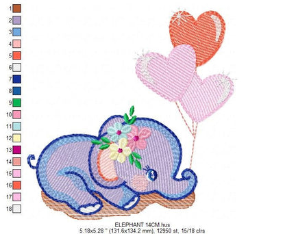 Elephant embroidery designs - Animal embroidery design machine embroidery pattern - Baby girl embroidery file - elephant with balloons sky