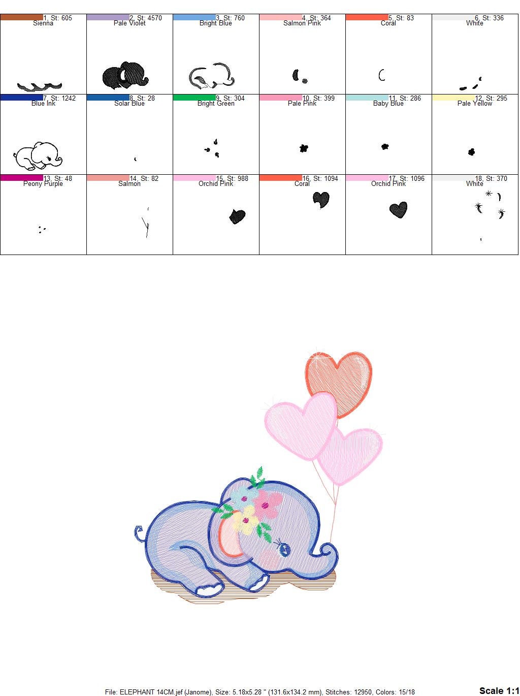 Elephant embroidery designs - Animal embroidery design machine embroidery pattern - Baby girl embroidery file - elephant with balloons sky