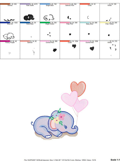 Elephant embroidery designs - Animal embroidery design machine embroidery pattern - Baby girl embroidery file - elephant with balloons sky