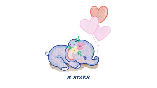 Elephant embroidery designs - Animal embroidery design machine embroidery pattern - Baby girl embroidery file - elephant with balloons sky