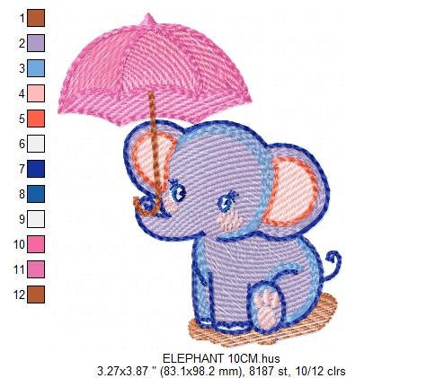 Elephant embroidery designs - Animal embroidery design machine embroidery pattern - Baby girl embroidery file - elephant with umbrella pes