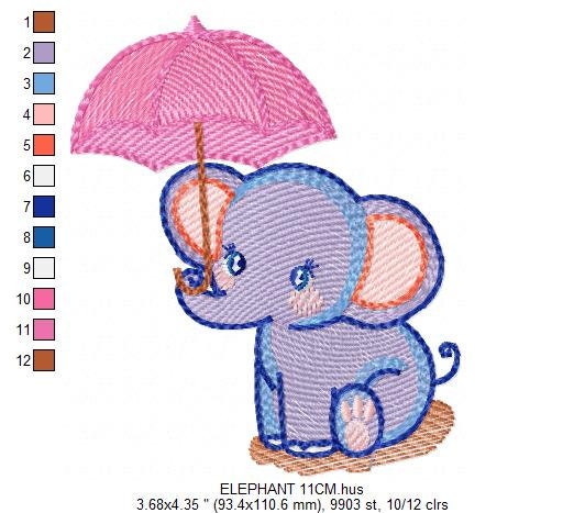Elephant embroidery designs - Animal embroidery design machine embroidery pattern - Baby girl embroidery file - elephant with umbrella pes