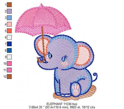 Elephant embroidery designs - Animal embroidery design machine embroidery pattern - Baby girl embroidery file - elephant with umbrella pes