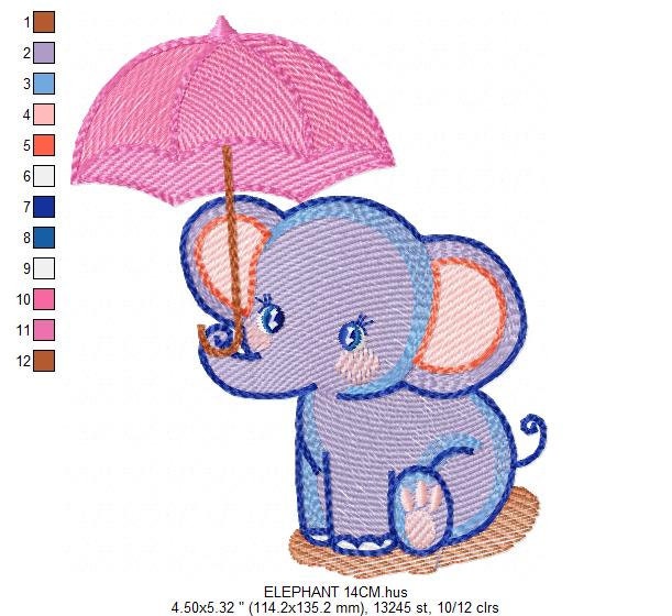 Elephant embroidery designs - Animal embroidery design machine embroidery pattern - Baby girl embroidery file - elephant with umbrella pes