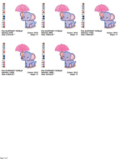 Elephant embroidery designs - Animal embroidery design machine embroidery pattern - Baby girl embroidery file - elephant with umbrella pes