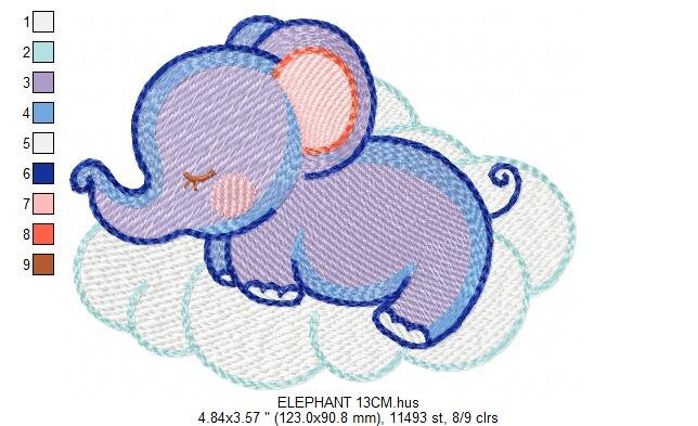 Elephant embroidery designs - Sleeping Animal embroidery design machine embroidery pattern - Baby girl embroidery file - boy kid embroidery
