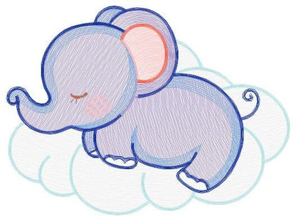 Elephant embroidery designs - Sleeping Animal embroidery design machine embroidery pattern - Baby girl embroidery file - boy kid embroidery