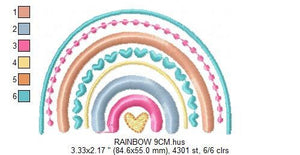 Boho Rainbow embroidery design - Colorful Rainbow embroidery designs machine embroidery pattern - Baby girl embroidery file - Batik hearts