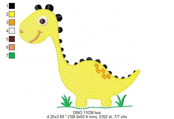 Dinosaur embroidery designs - Yellow Dino machine embroidery pattern - Baby Boy Brontosaurus file - Instant digital download pes jef dst hus