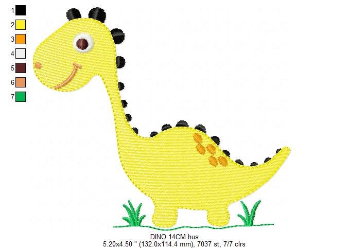 Dinosaur embroidery designs - Yellow Dino machine embroidery pattern - Baby Boy Brontosaurus file - Instant digital download pes jef dst hus