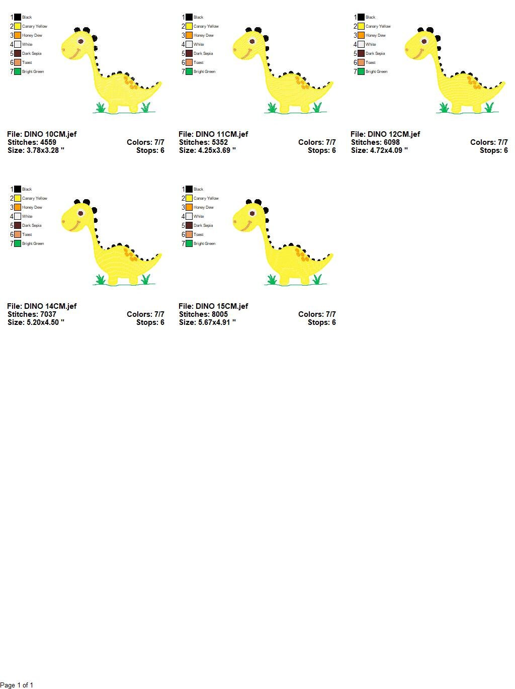 Dinosaur embroidery designs - Yellow Dino machine embroidery pattern - Baby Boy Brontosaurus file - Instant digital download pes jef dst hus