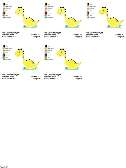 Dinosaur embroidery designs - Yellow Dino machine embroidery pattern - Baby Boy Brontosaurus file - Instant digital download pes jef dst hus