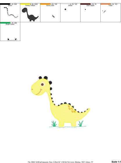 Dinosaur embroidery designs - Yellow Dino machine embroidery pattern - Baby Boy Brontosaurus file - Instant digital download pes jef dst hus